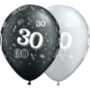 30-around sort/sølv ballonger 6pk