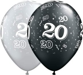 20-around sort/sølv ballonger 6pk