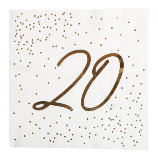 Servietter 20 år gull/hvit 16pk