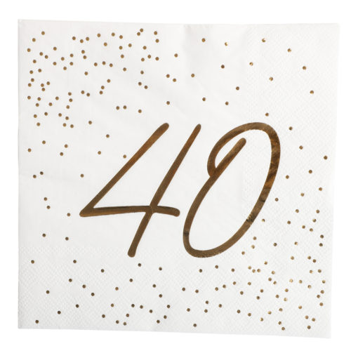 Servietter 40 år gull/hvit 16pk