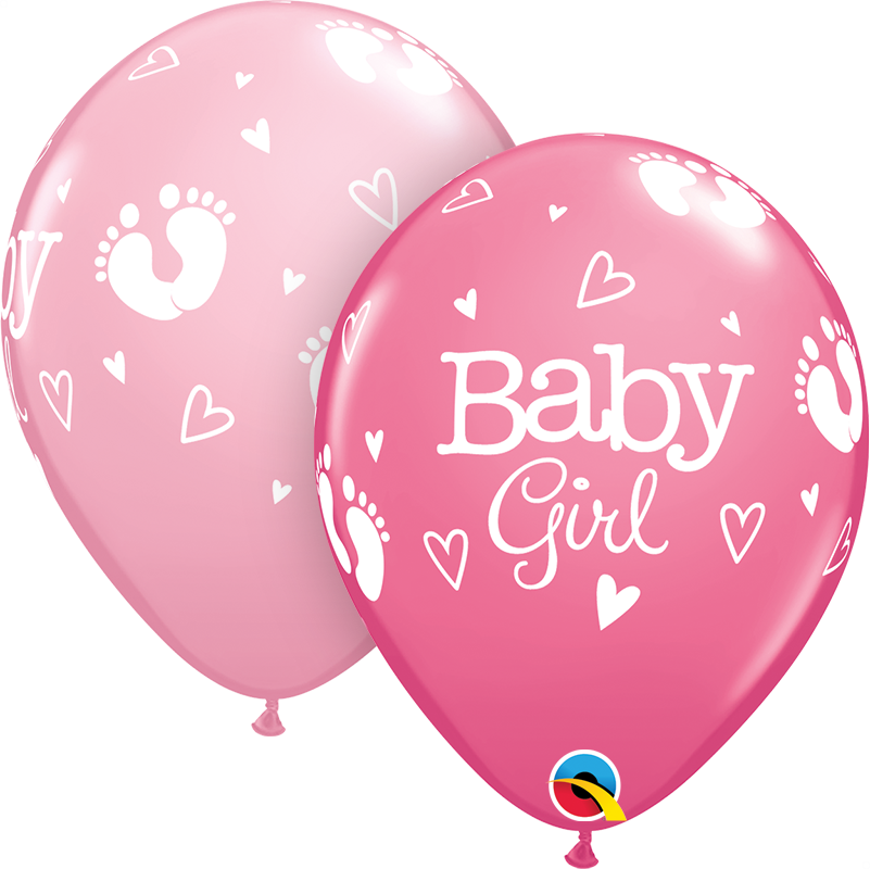 Baby girl footprint rosa ballonger 6pk