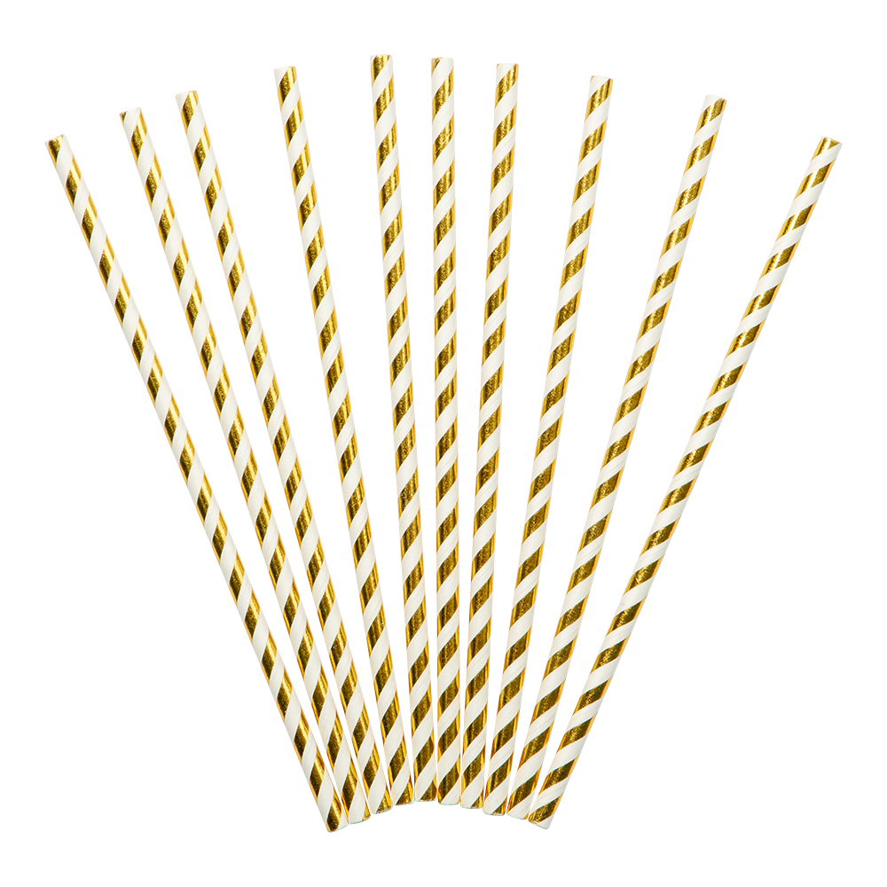 Papir-sugerør gullstriper 10pk