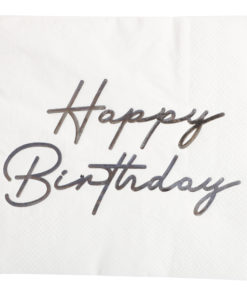 Servietter Happy birthday hvit/sølv 16pk
