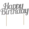 Kaketopp sølvglitter Happy birthday
