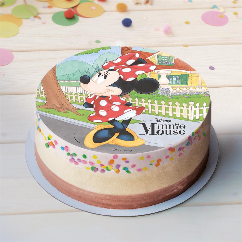 Rød Minnie Mus spiselig kakeskilt 20 cm