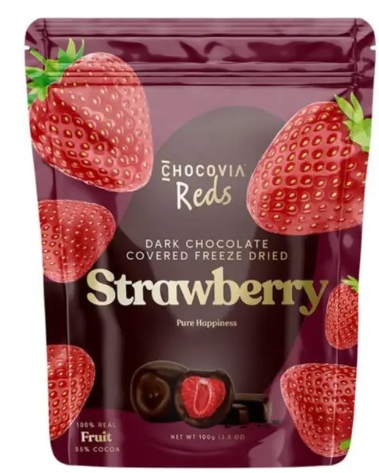 CHOCOVIA DARK CHOCOLATE COVERED FREEZE-DRIED STRAWBERRY 100g