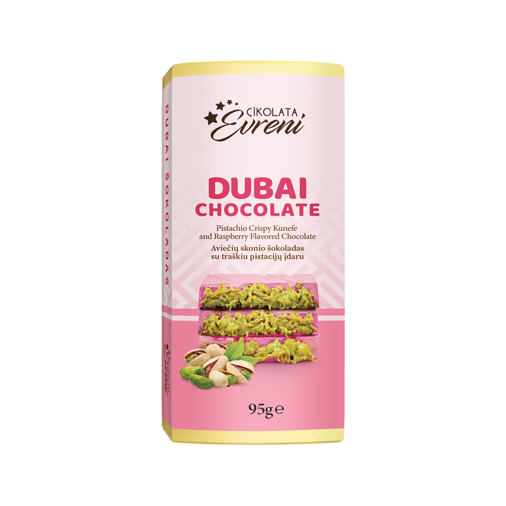 Eureni Dubai Chocolate Pistachio Crispy Raspberry 95g (spesialimport)