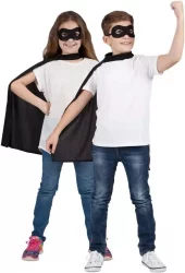 Superhero cape og maske svart til barn