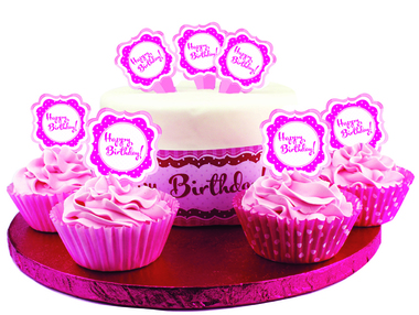 Pink HB cake topper kit med klistermerker