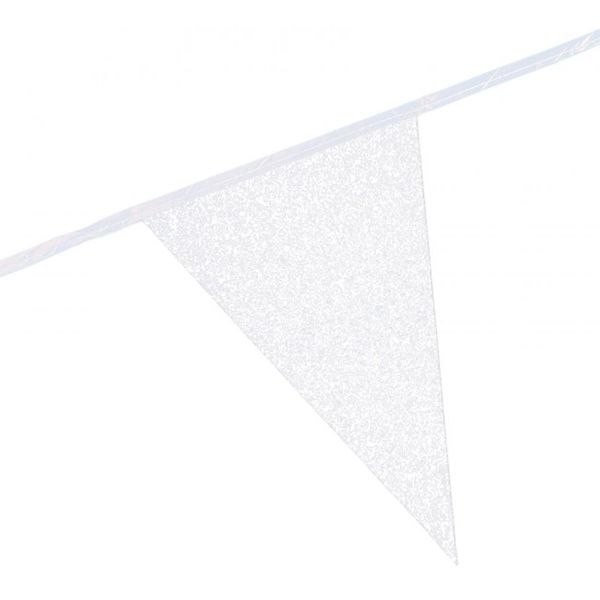 Glitter flaggbanner hvit 16x20cm 6 m