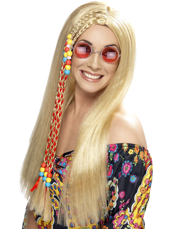 Hippy Partyparykk med perle blond