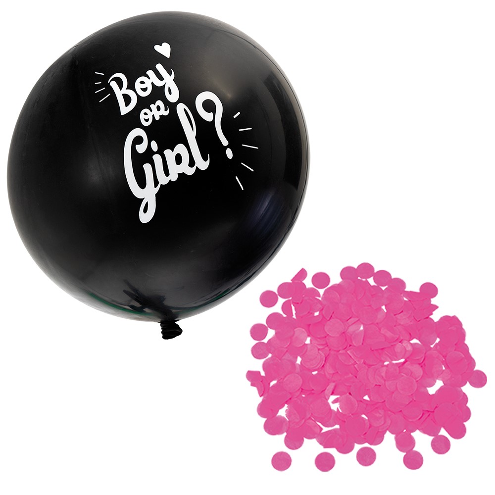 Boy or girl? 60 cm ballong med rosa confetti