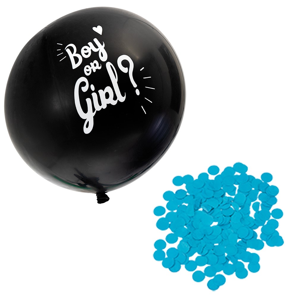 Boy or girl? 60 cm ballong blå confetti