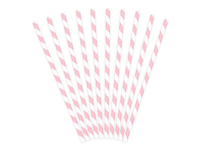 Sugerør i papp lysrosa striper 10 pk
