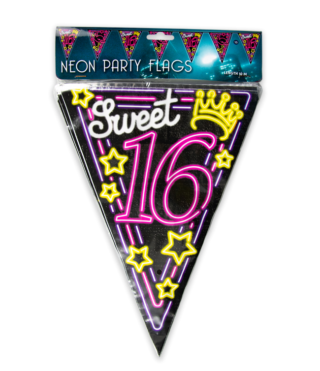 Neon warning sweet 16  partyflag 10 m