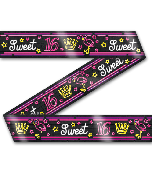 Neon warning sweet 16  party tape 12 m