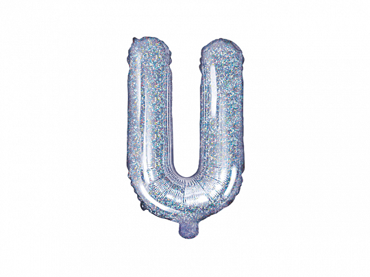 Bokstavballong U holografisk sølv 35 cm