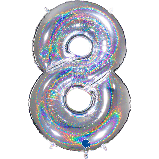 Tallballong 8 glitter holografisk sølv 66 cm