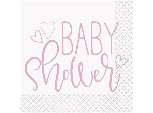 Pink hearts babyshower servietter 16 pk