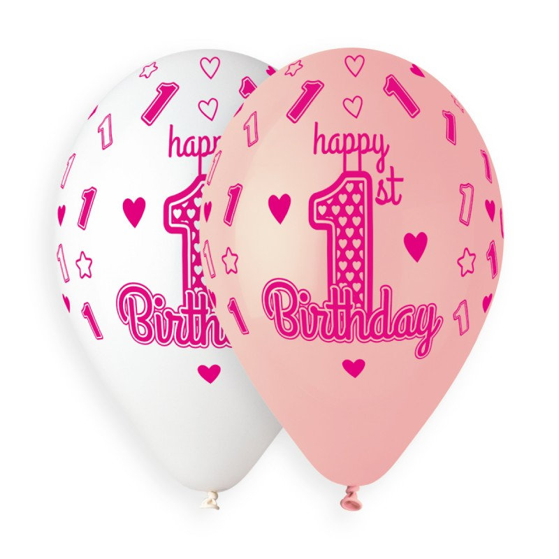 1st Birthday Girl ballonger 5 pk