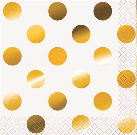 Servietter metallic gold dots 25x25 cm, 16pk