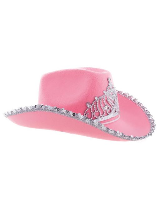 Cowboyhatt Rosa med paljetter og krone