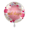 Folieballong Gratulerer med dagen - Rosa prikker