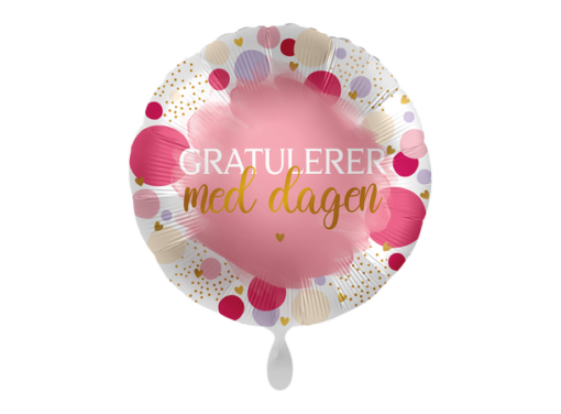 Folieballong Gratulerer med dagen - Rosa prikker