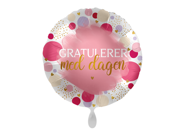 Folieballong Gratulerer med dagen - Rosa prikker