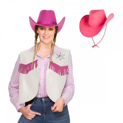 Cowboyvest hvit/rosa (onesize)