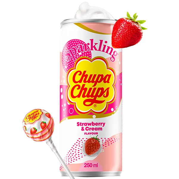 CHUPA CHUPS SPARKLING DRINK STRAWBERRY & CREAM SODA CAN 250ML