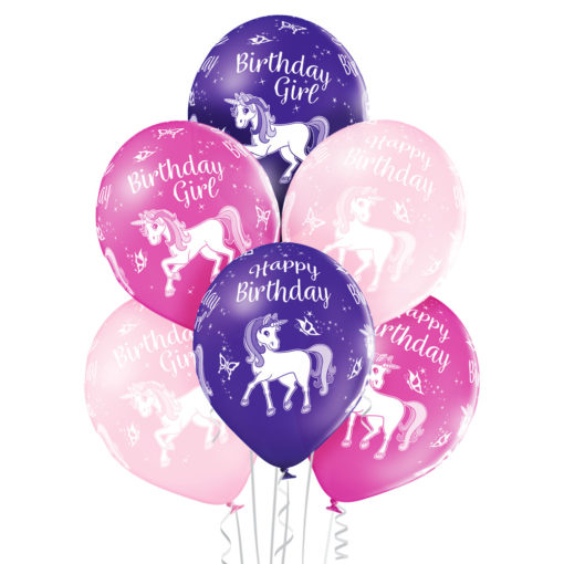 Birthday girl unicorn ballonger 6pk 30cm Ø