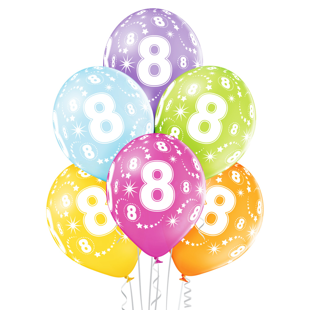 8th birthday pastel ballonger 6pk 30cm Ø