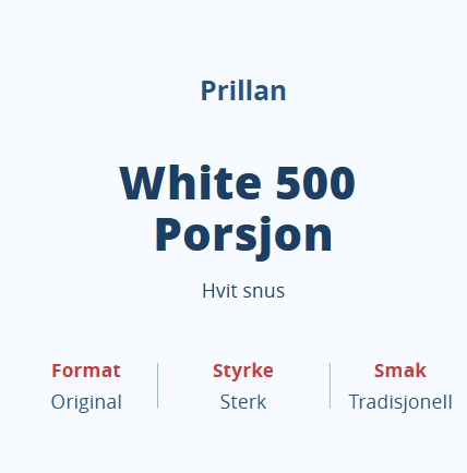 PRILLAN PORSJON ZIP WHITE 150g 500STK Nikotin:11mg/g