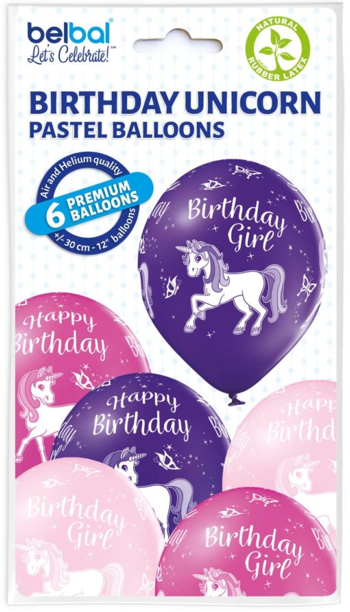 Birthday unicorn ballonger 6 pk Ø 30cm