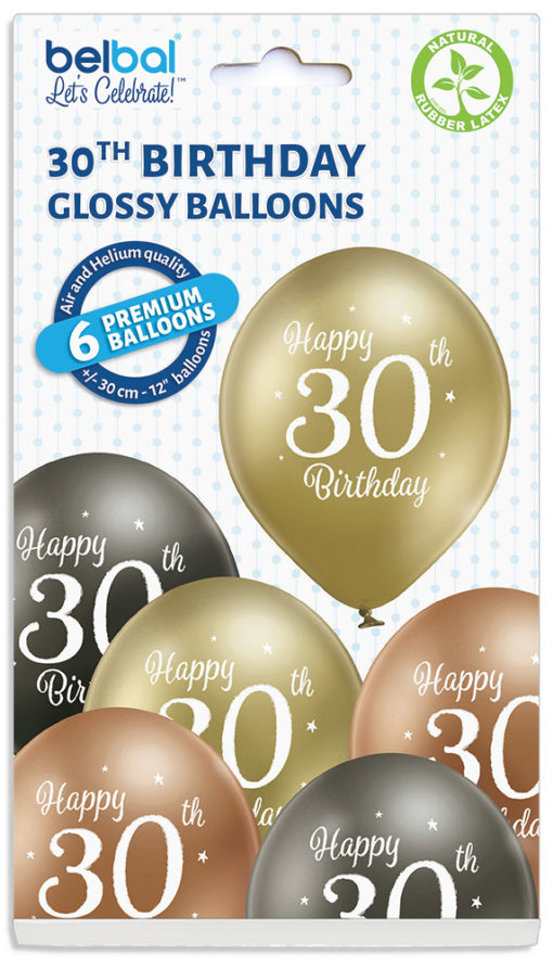 30th birthday glossy ballonger 6 pk