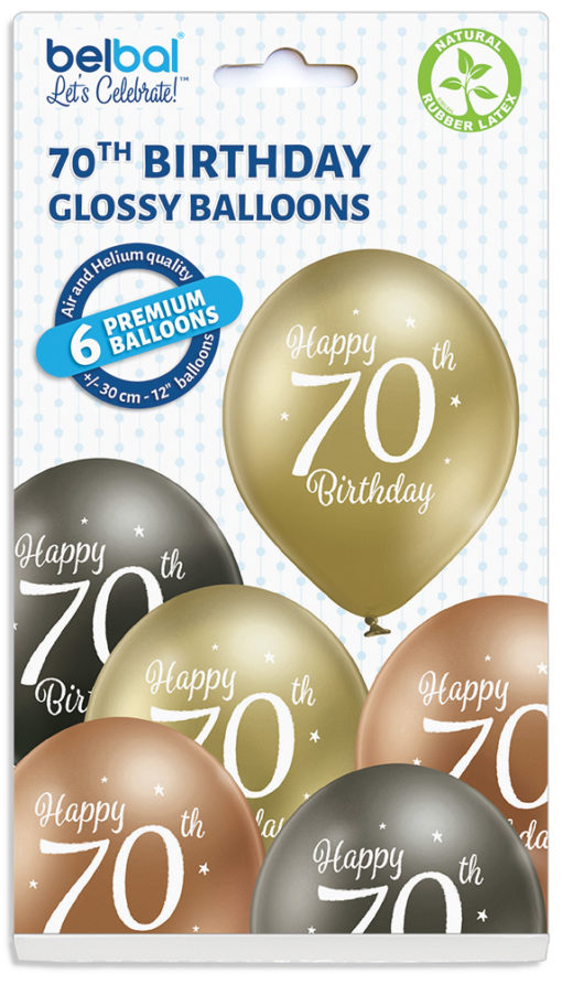 70th birthday glossy ballonger 6 pk