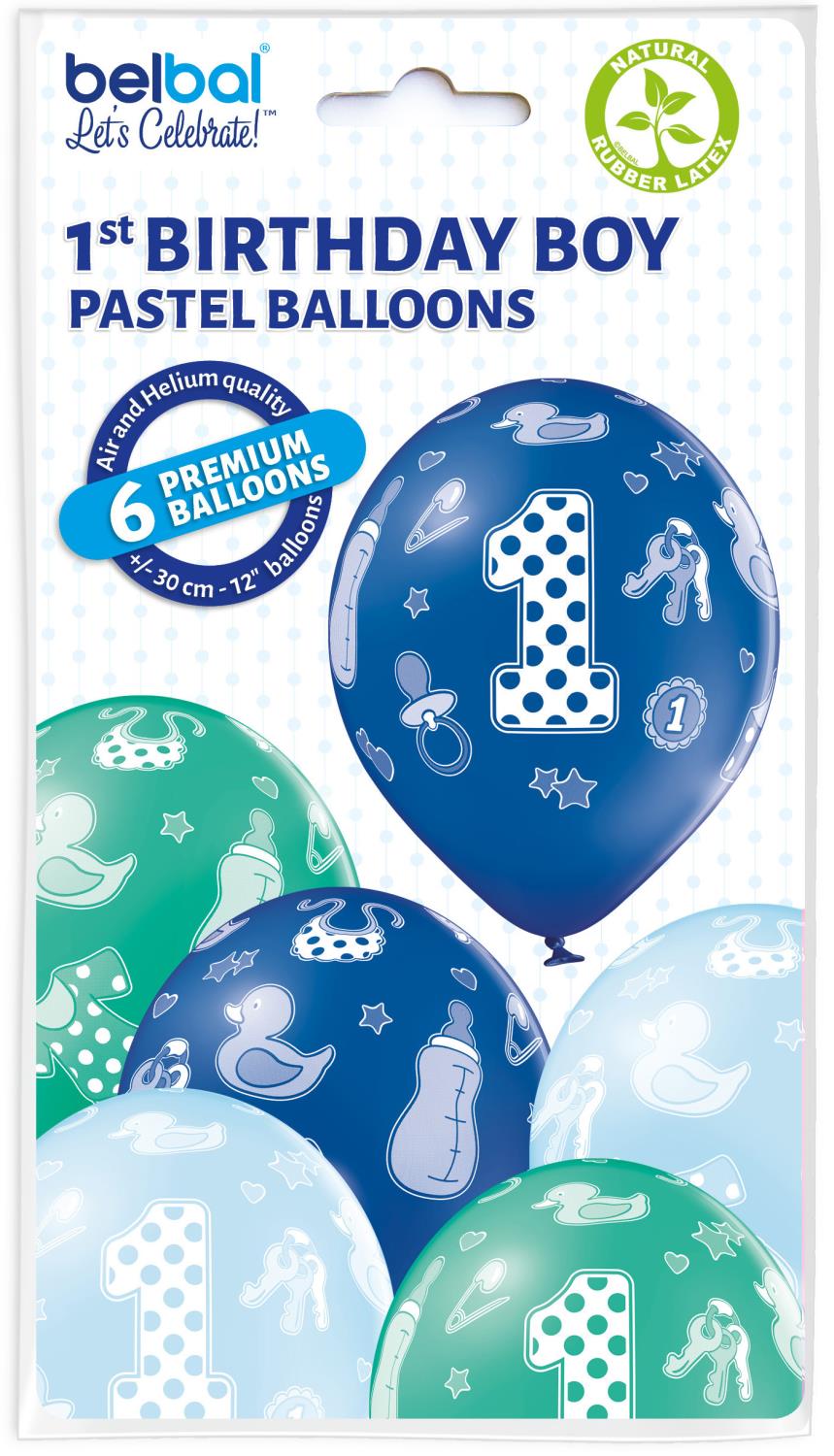 1st birthday boy ballonger 6 pk