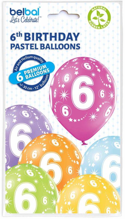 6th birthday pastel ballonger 6 pk