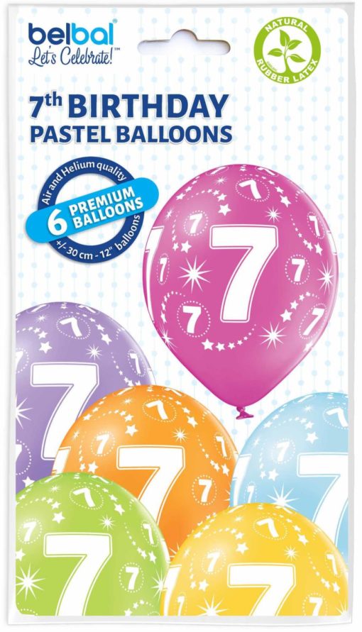 7th birthday pastel ballonger 6pk