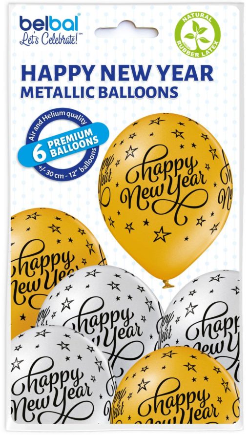 Happy new year metallic ballonger 6 pk