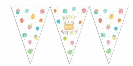 Birthday cake flaggbanner i plast 20x30cm (10 meter)