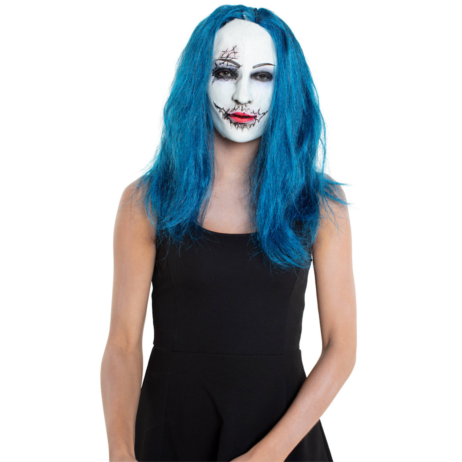 Maske Creepy Woman with Blue Hair