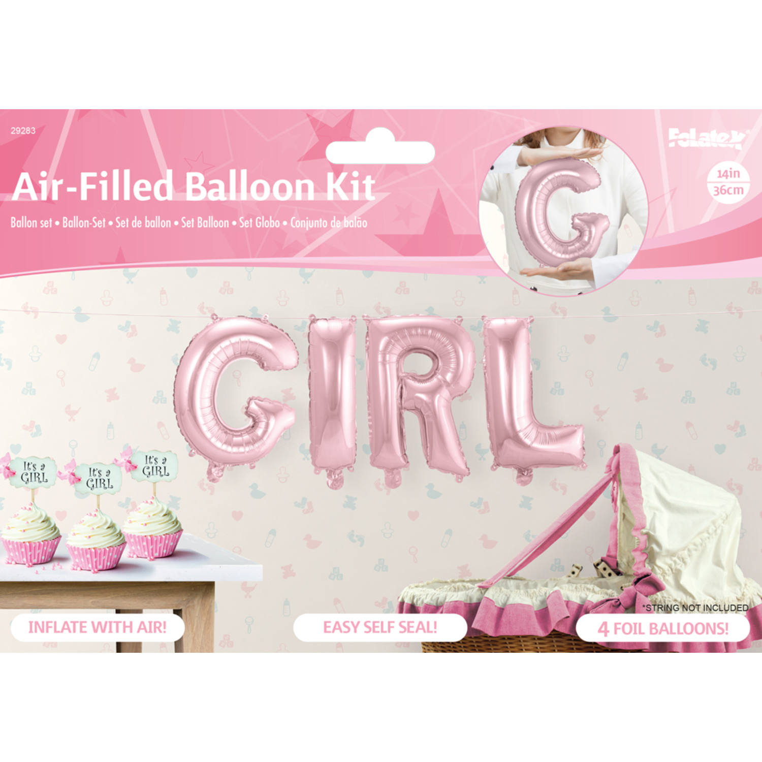 Ballong-ord GIRL rosa H36cm