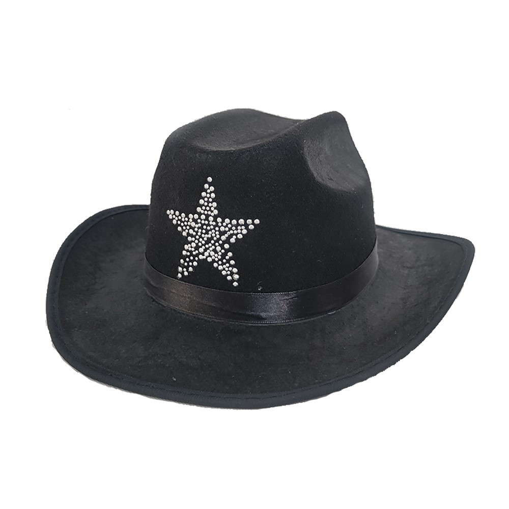 Cowboyhatt svart med glitterstjerne