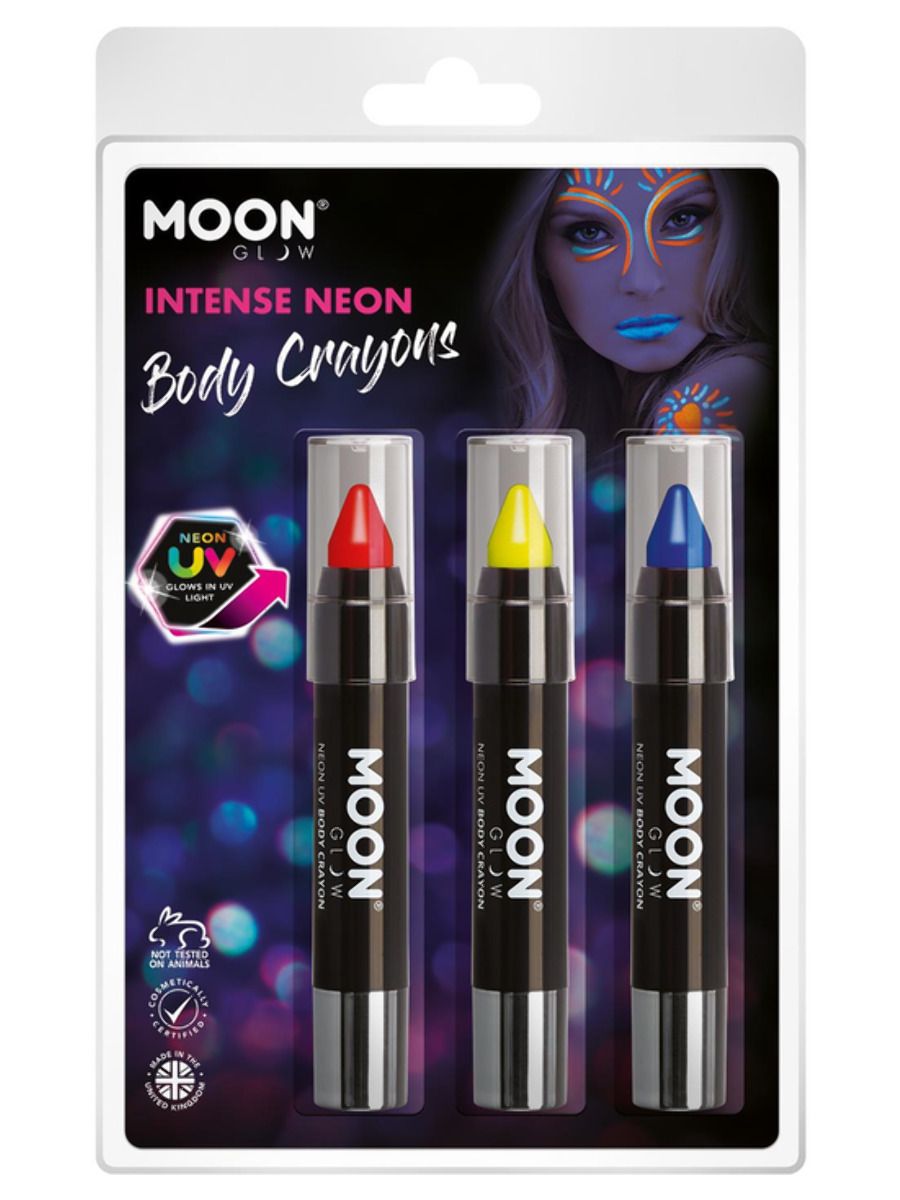 Neon UV body crayons rød/gul/blå