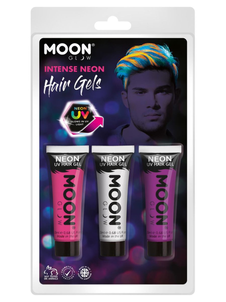 Neon UV Hair Gel rosa/hvit/lilla
