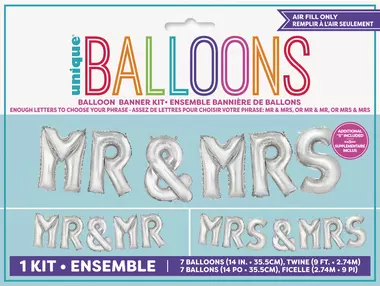 Ballongord Mr & Mrs sølv 41 cm