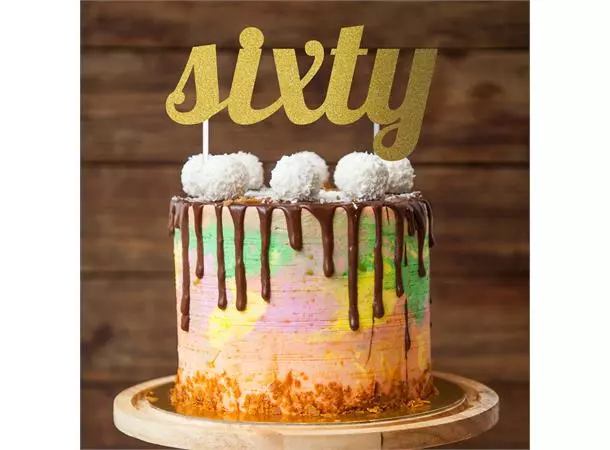 Milepæl "SIXTY" kaketopp gullglitter