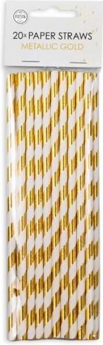 Papirsugerør gullstripet 20pk